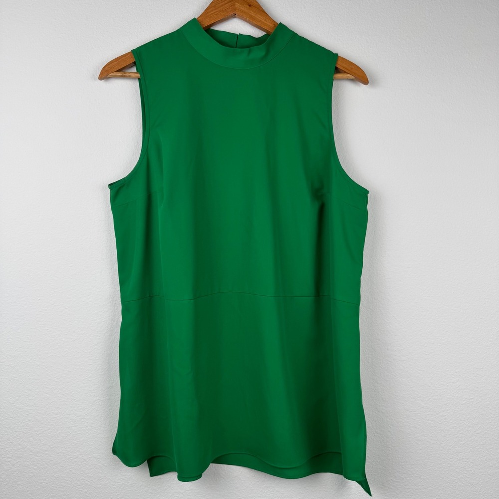 Nine West Blouse Womens L Green Excellent Mock Neck Sleeveless Minimalist Office